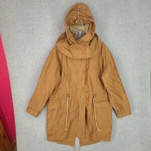 Gap Jacket Mens Medium Military Fishtail Parka Removable Hood Liner Brown Canvas